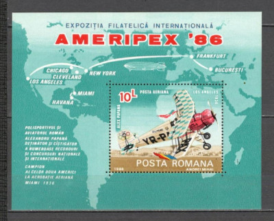 Romania.1986 Posta aeriana:Expozitia filatelica AMERIPEX-Bl. YR.831 foto