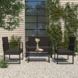 Gossi set mobilier relaxare gradina 4 piese cu perne poliratan negru
