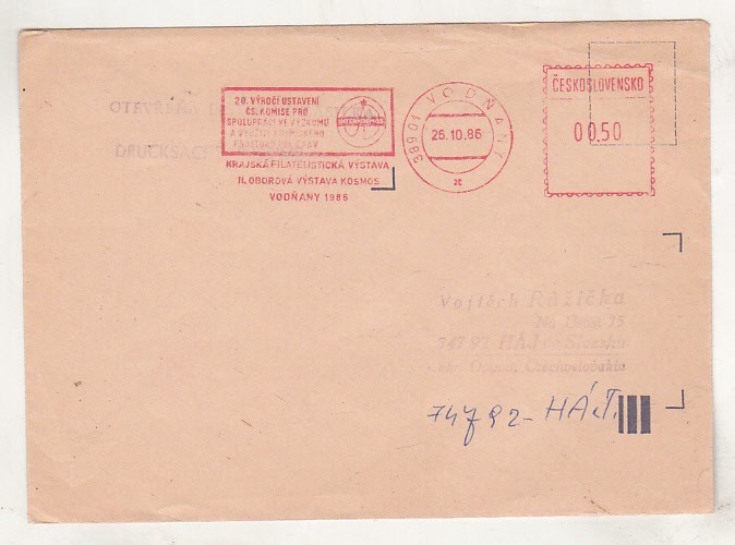 bnk fil Cehoslovacia - plic circulat 1986 - francatura mecanica