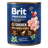 Brit Premium By Nature, Pui și Inimi, Conservă hrană umedă fără cereale c&acirc;ini, (pate), 800g