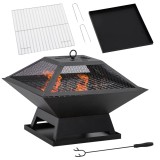 Outsunny Grătar 45 x 45 x 34cm din oțel inoxidabil cu protectie &icirc;mpotriva sc&acirc;nteilor și c&acirc;rlig pentru grătar pentru grădină, balcon, BBQ camping negru