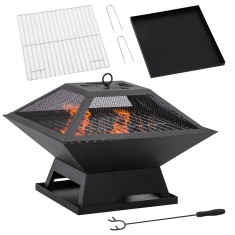 Outsunny Grătar 45 x 45 x 34cm din oțel inoxidabil cu protectie &icirc;mpotriva sc&acirc;nteilor și c&acirc;rlig pentru grătar pentru grădină, balcon, BBQ camping negru