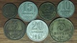 Rusia / URSS - set 7 monede istorice diferite- 1 2 3 5 10 15 20 Kopecks / Kopeks / Copeici - 1961-&gt;1989 - frumoase !