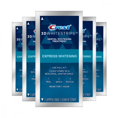 Benzi Crest 3D 1 Hour Express, 5 plicuri, 12% concentratie, albirea dintilor acasa foto