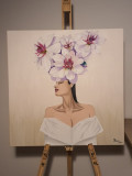 Tablou pictat Jasmine Pearl 60 x 60cm, Flori, Ulei, Art Nouveau