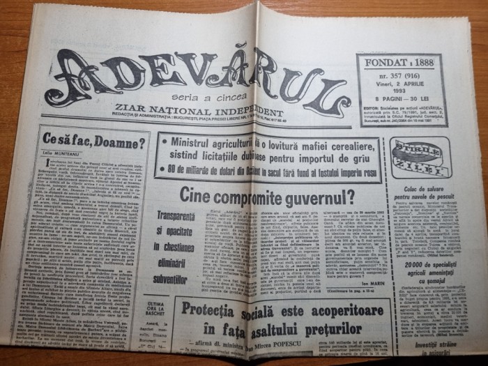 ziarul adevarul 2 aprilie 1993