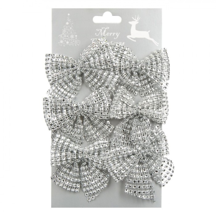Fundite Craciun, Model Strass, Culoare Argintiu, Dimensiuni 8x7cm, Set 6 Bucăți