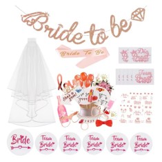 Set 54 piese accesorii pentru nunta, textil, plastic, hartie, multicolor