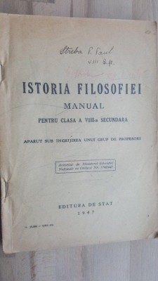 Istoria filosofiei manual pentru clasa a VIII-a secundara foto