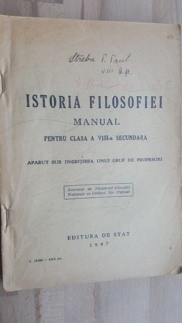 Istoria filosofiei manual pentru clasa a VIII-a secundara