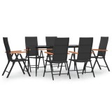 Cumpara ieftin Set mobilier de gradina, 7 piese, negru si maro, poliratan