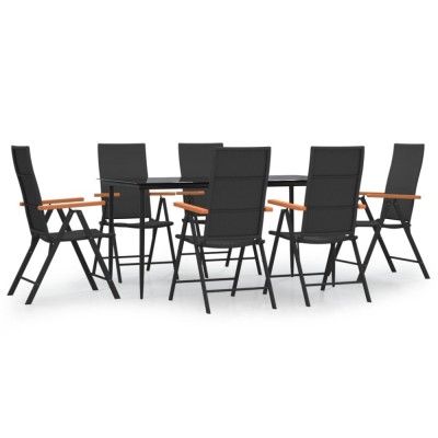 Set mobilier de gradina, 7 piese, negru si maro, poliratan foto