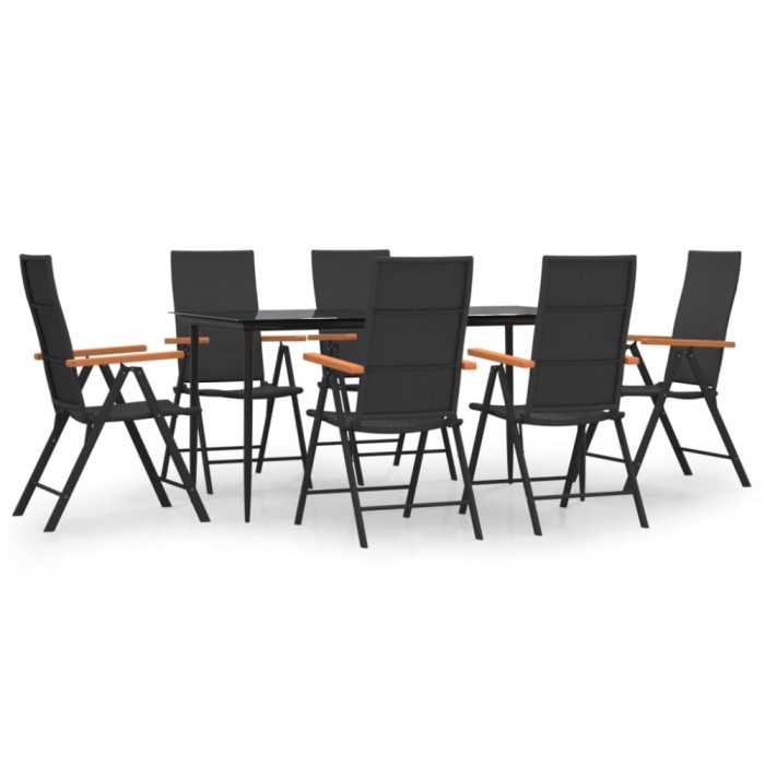Set mobilier de gradina, 7 piese, negru si maro, poliratan