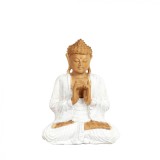 Statueta sculptata manual din lemn Suar Enlightened Buddha White
