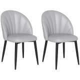 HOMCOM Set 2 Scaune din Piele Ecologică cu Picioare din Oțel și Spătar &icirc;n Formă, 52x54x79 cm, Gri Deschis | Aosom Romania