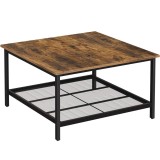 VASAGLE Masa de cafea patrata, cadru otel si polita de depozitare, stil industrial, 80x80x45cm, maro rustic si negru Household NewTrend