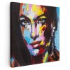 Tablou portret pictura in ulei femeie, multicolor 1392 Tablou canvas pe panza CU RAMA 40x40 cm