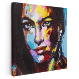 Tablou portret pictura in ulei femeie, multicolor 1392 Tablou canvas pe panza CU RAMA 100x100 cm