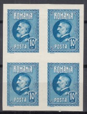 ROMANIA 1926 LP 74 a A 60 a ANIVERSARE A REGELUI FERDINAND VALOAREA 10 LEI ALBASTRU NEDANTELAT BLOC DE 4 TIMBRE STARE MNH