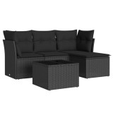Cumpara ieftin Set mobilier de gradina cu perne, 5 piese, negru, poliratan