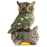 Decoratiune iarna, ceramica, bufnita pe trunchi de copac, LED, 3xAAA, 31x21x42 cm GartenVIP DiyLine, Strend Pro
