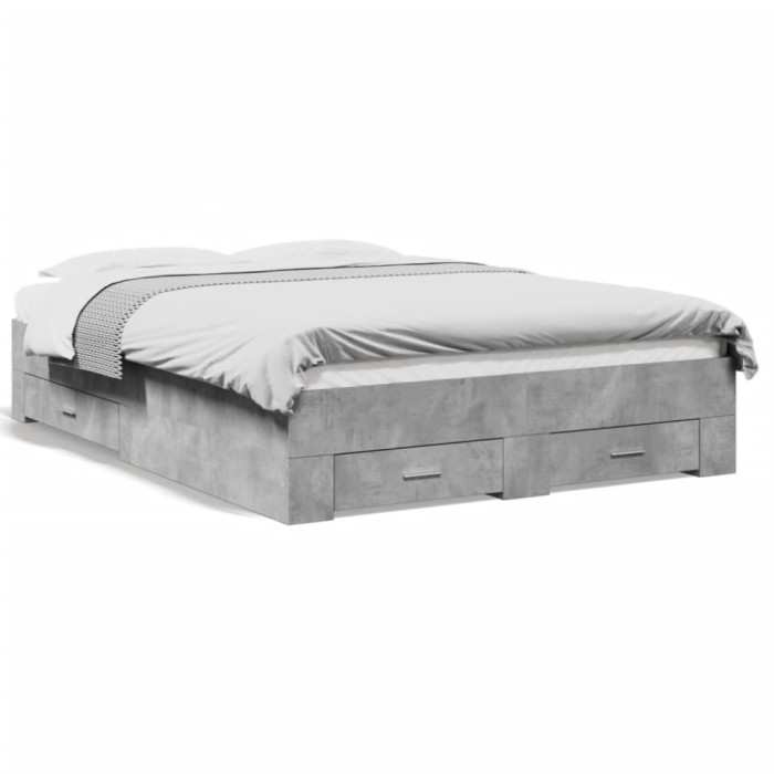 Gossi cadru de pat cu sertare, gri beton, 135x190 cm, lemn prelucrat