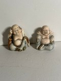 SET - 2 STATUETA Portelan Glazurat Pictata Manual - BUDDHA - Semnata - Vintage !, Religie, Asia