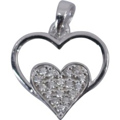 Pandantiv, jolie silver, argint 925, model inima in inima, pietre zirconiu, 20 x 15 mm, 1.2 g
