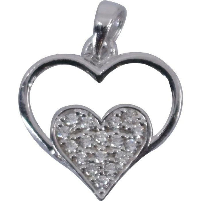 Pandantiv, jolie silver, argint 925, model inima in inima, pietre zirconiu, 20 x 15 mm, 1.2 g