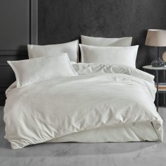 Lenjerie de pat pentru 2 persoane XXL, Bumbac Damasc 100%, 4 piese, Cearceaf pat 240x260, Cearceaf pilota 200x230, Fete de perne 50x70 x 2, crem Relax