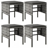 Cumpara ieftin Taburete de gradina cu perne, 4 buc., gri, poliratan