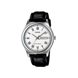 Ceas Barbati Casio MTP-V006L-7BUDF Analog Quartz Piele Naturala Neagra Otel Inox Casual Data