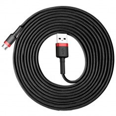 Baseus Cafule Cable Cablu Nailon Durabil USB / Micro USB 2A 3M Negru-rosu (CAMKLF-H91)