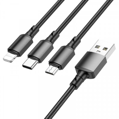 Cablu Incarcare USB-A - Lightning / microUSB / USB-C Borofone BX72, 18W, 1m, Negru foto