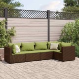 vidaXL Set șezlonguri de grădină, 5 piese, cu perne, maro, poliratan 3308094