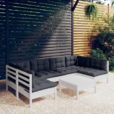 Gossi set mobilier gradina cu perne, 7 piese, alb, lemn masiv de pin