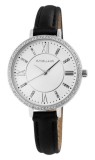 Cumpara ieftin Ceas dama, argintiu 23 cm cu curea neagra din imitatie de piele 12 mm, cadran alb, carcasa rotunda 39 mm, mecanism quartz si catarama