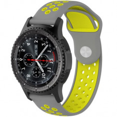 Curea ceas Smartwatch Samsung Galaxy Watch 4, Watch 4 Classic, Gear S2, iUni 20 mm Silicon Sport Grey-Yellow