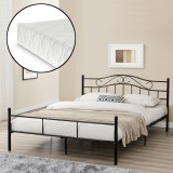 [en.casa]&reg; Vintage pat frantuzesc cu cadru metalic - cu saltea spuma rece - 140 x 200 cm (negru) HausGarden Leisure, [en.casa]
