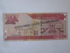 Rara! Republica Dominicană 1000 Pesos Oro 2004 Specimen UNC,bancnota din imagini