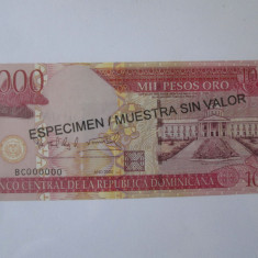 Rara! Republica Dominicana 1000 Pesos Oro 2004 Specimen UNC,bancnota din imagini