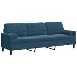 Cumpara ieftin Canapea cu 3 locuri cu pernute, albastru, 210 cm, catifea