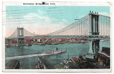 Carte postala circulata SUA 14 Iulie 1924 Manhattan Bridge - New York foto