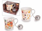 Set 2 cani, 2 infuzoare ceai Craciun portelan multicolor &Oslash; 8,5 cm x 9 H, 250 ml