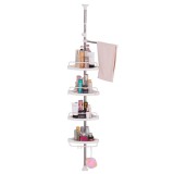 Raft Baie Ajustabil 100-320cm, 4 Nivele, Suport Prosop, C&acirc;rlige, Colt, Alb - Organizator Accesorii Baie, Montare Ușoară