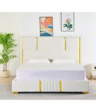 Pat Tapițat Piele Sintetica Alb Cod LB-215 160x200 cm, Somiera +&nbsp;Saltea&nbsp;160x200