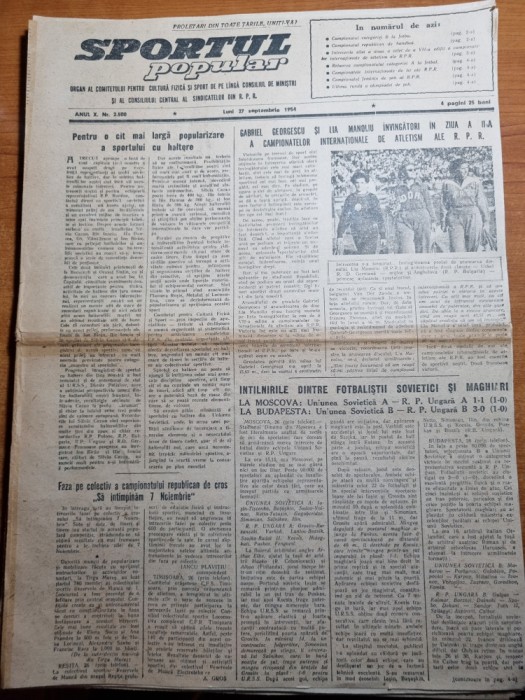 sportul popular 27 septembrie 1954-atletism,dinamo caiac canoe,lia manoliu