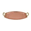 Tava Servire Cupru Ovala, 34x25cm, Manere Bronz, Grecia, Cafea, Ceai, Decor, Vintage, Manual