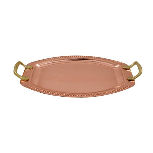 Tava Ovala din Cupru pentru Servit cu Manere din Bronz, Nr.1, 34x25cm