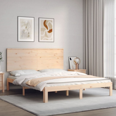 vidaXL Cadru de pat cu tăblie, lemn masiv, king size foto